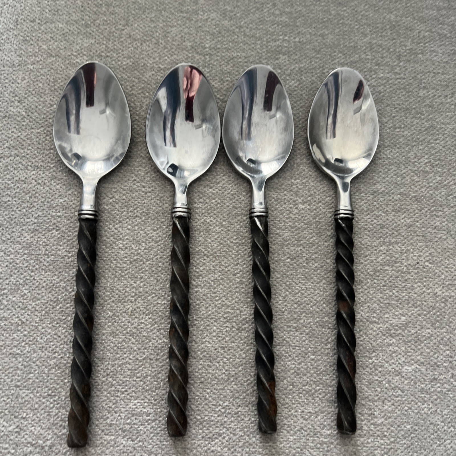 4 Hampton Silversmiths Brade Teaspoons Stainless Black Twisted Handle Flatware