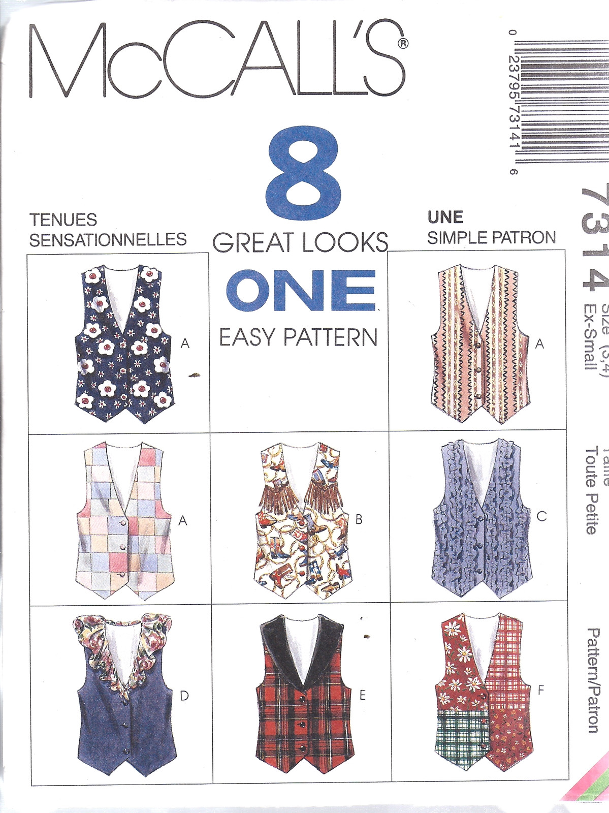 7314 UNCUT McCalls Vintage Sewing Pattern Childs Girls Lined Vest  Waistcoat OOP