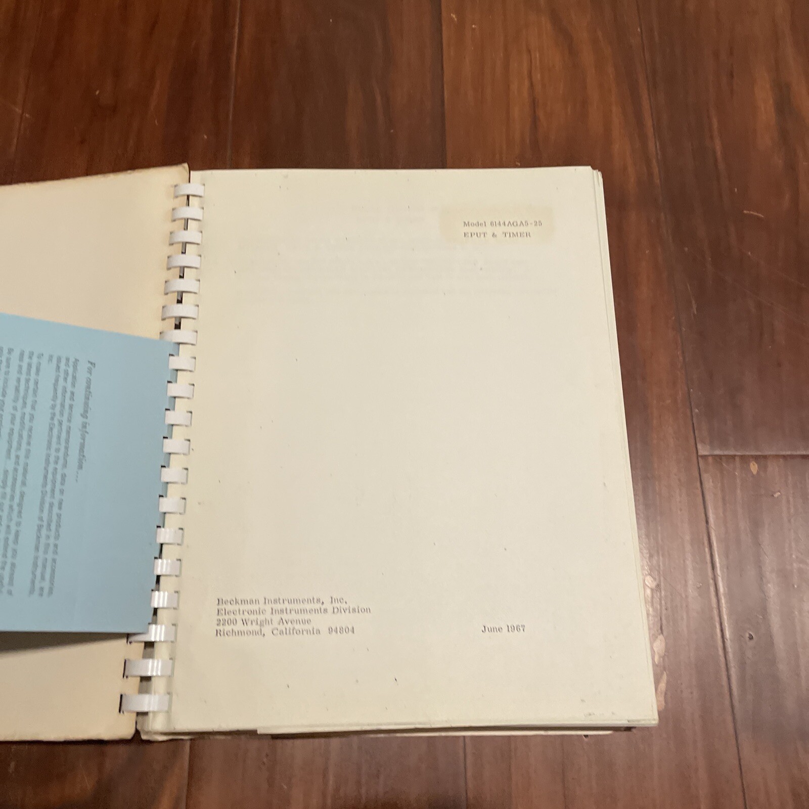 Beckman Model 6144AGA5-25 EPUT & Timer Instruction Manual 1967