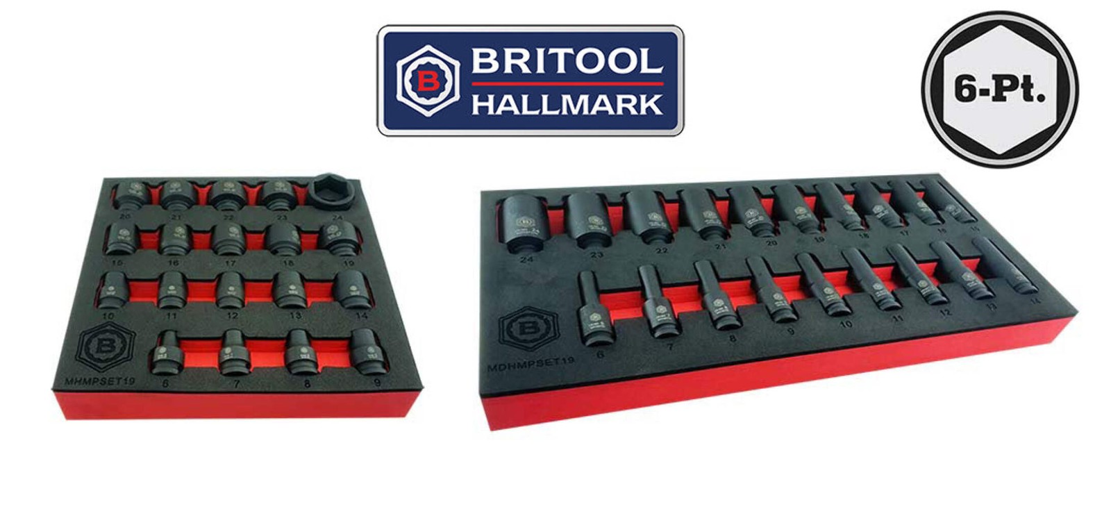 Britool Hallmark 3/8" Drive Impact Socket Set Twin Pack Standard & Deep 6-24mm