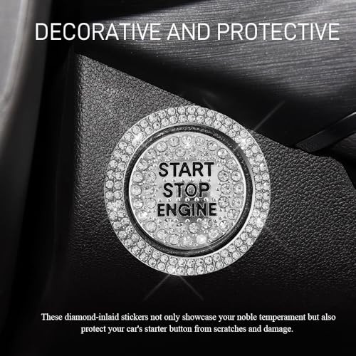 Bling Car Push Start Button Covers, Sparkling Rhinestone Switch Knob White