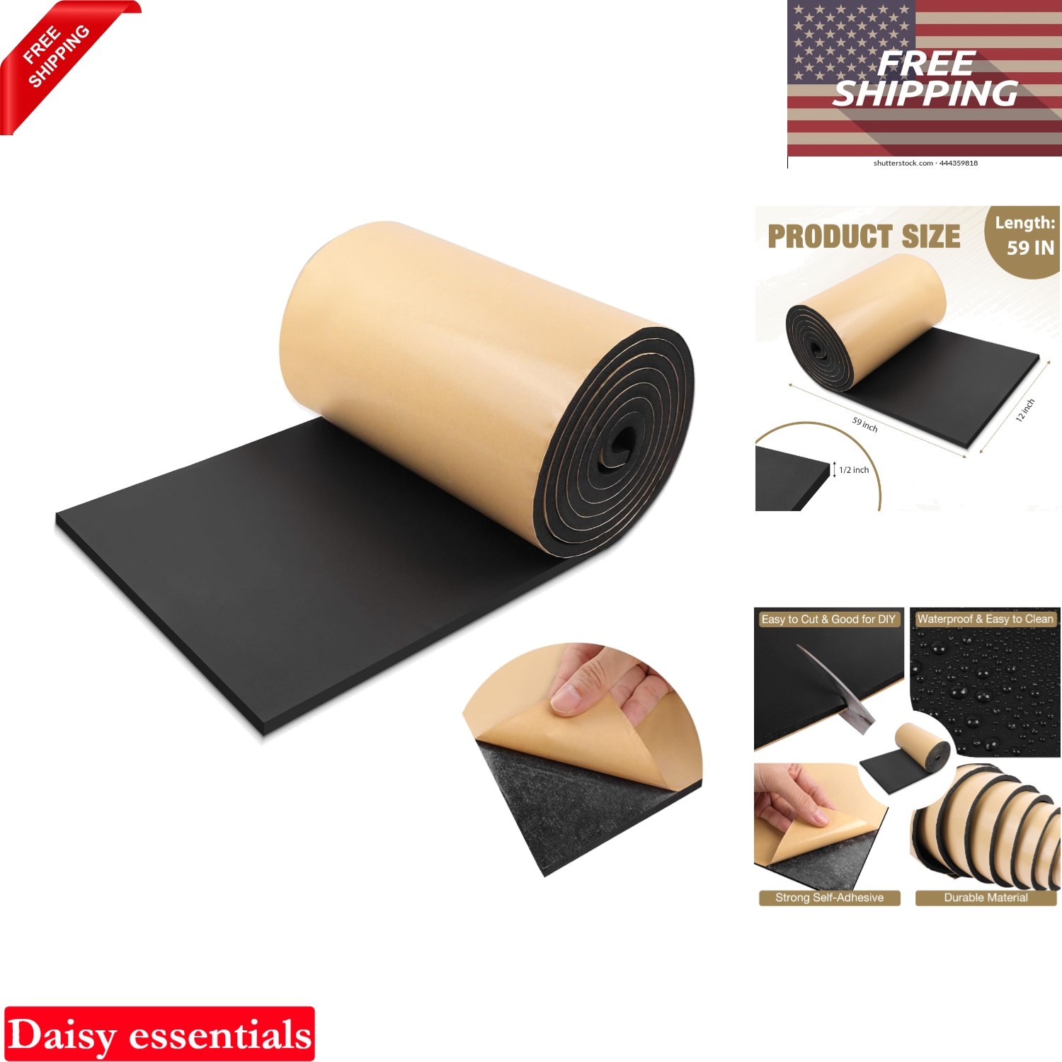 Neoprene Foam Padding Sheet 12x59in Adhesive Rubber Insulation Shock Pads Bla...