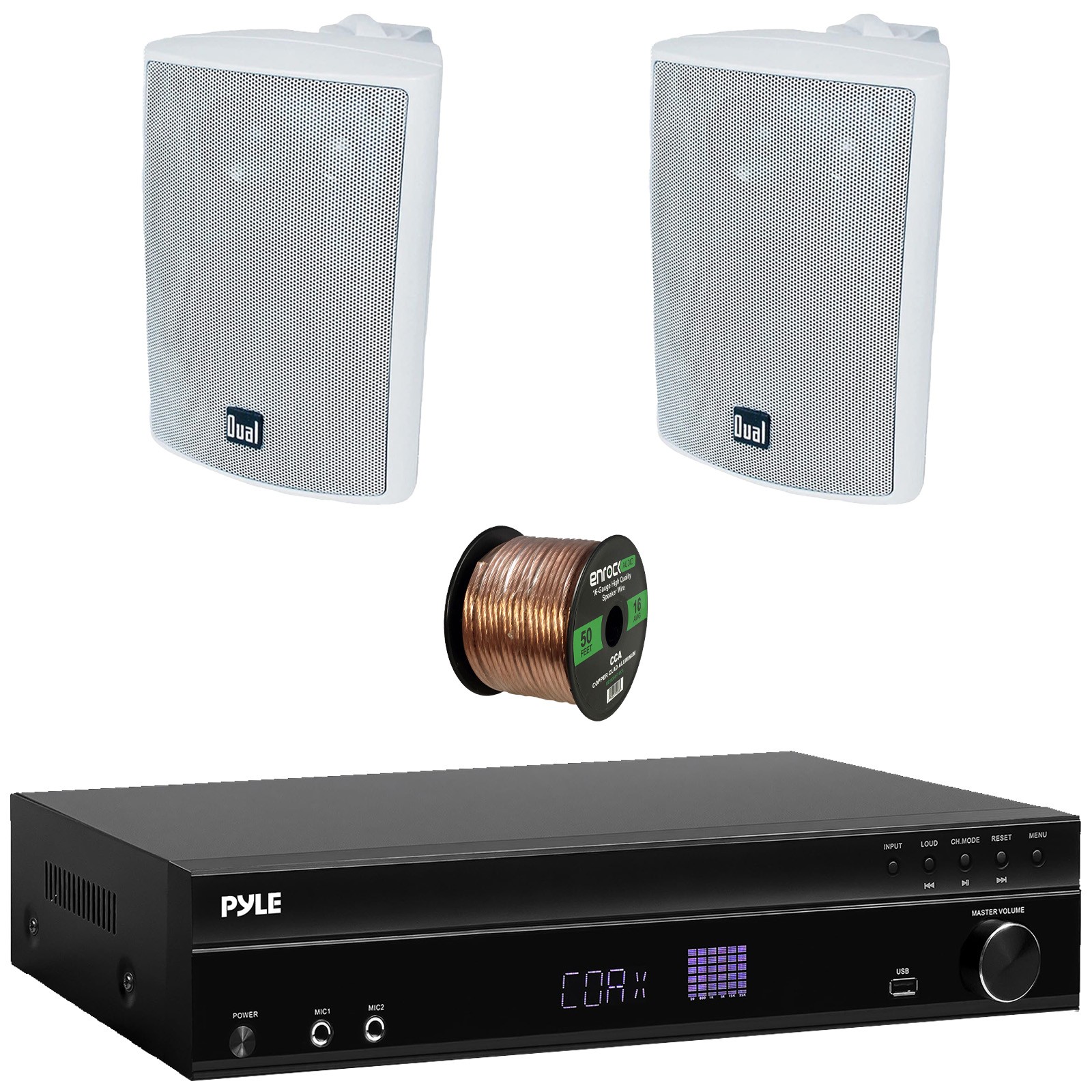 Pyle PT875BT USB-A MP3 Audio Receiver, 2x 4" 200W Max 3-Way White Speakers, Wire