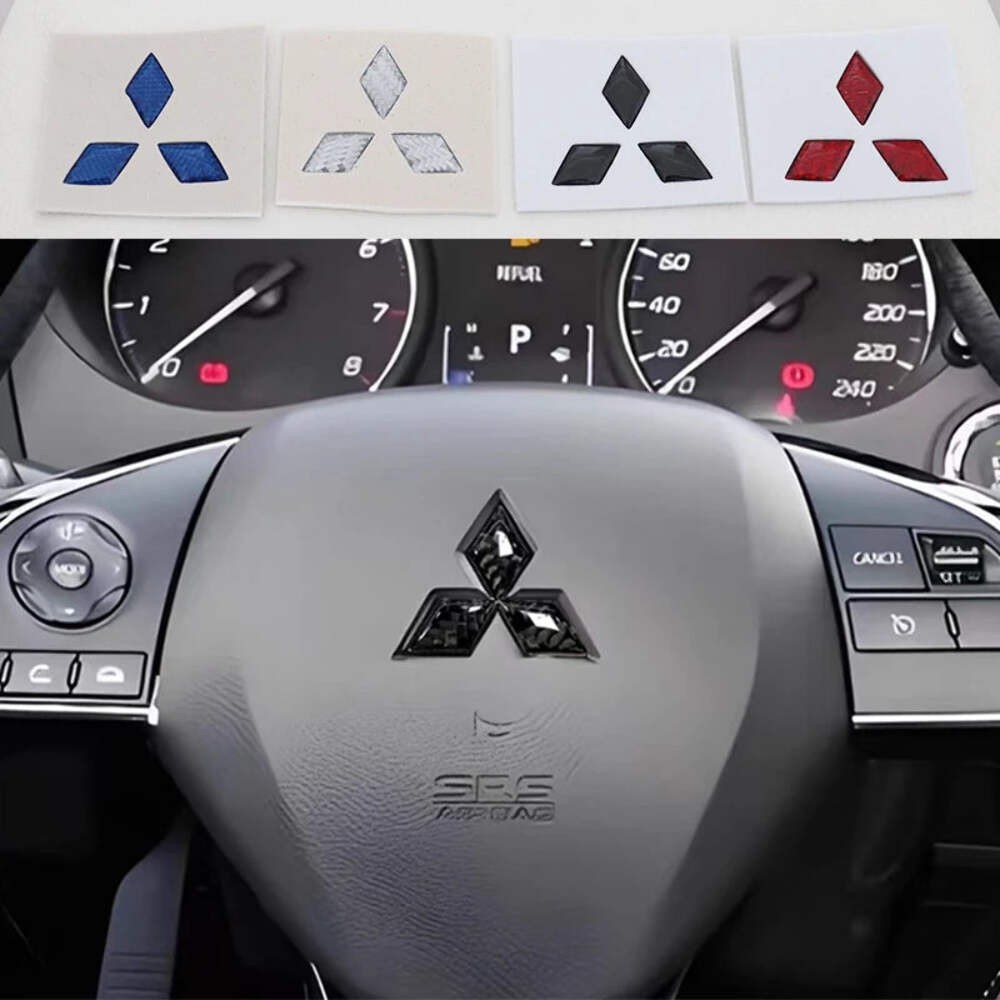 1pcs Mitsubishi carbon fibre steer wheel emblem Sticker Car Steering Wheel Stick