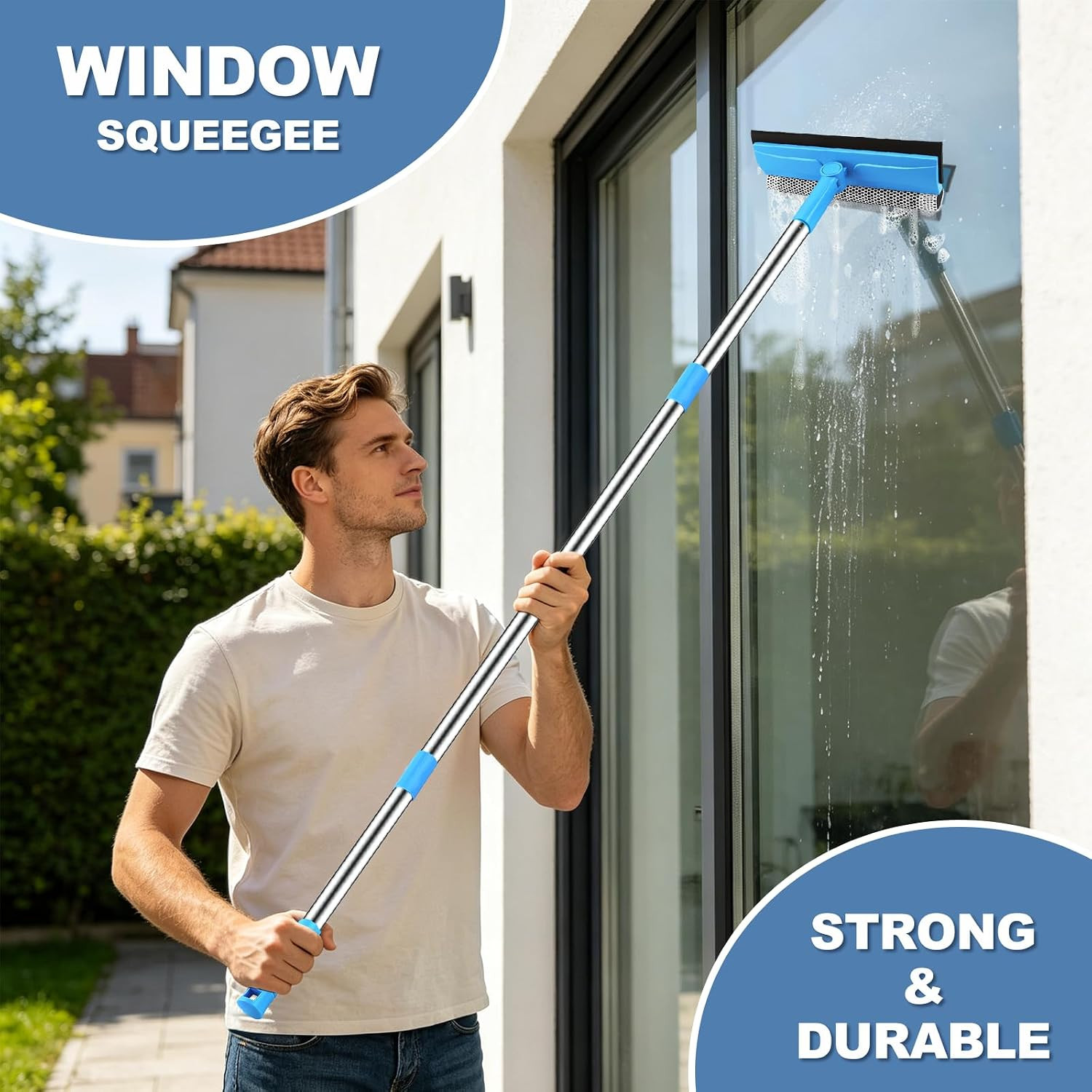 Window Squeegee 2 in 1 Window Cleaner Tool with 57In Extension Pole |