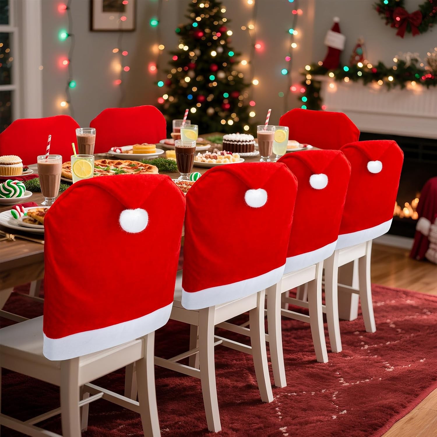 RJVW Christmas Chair Covers of 4, Plush Velvet Dining Room 4 Pcs
