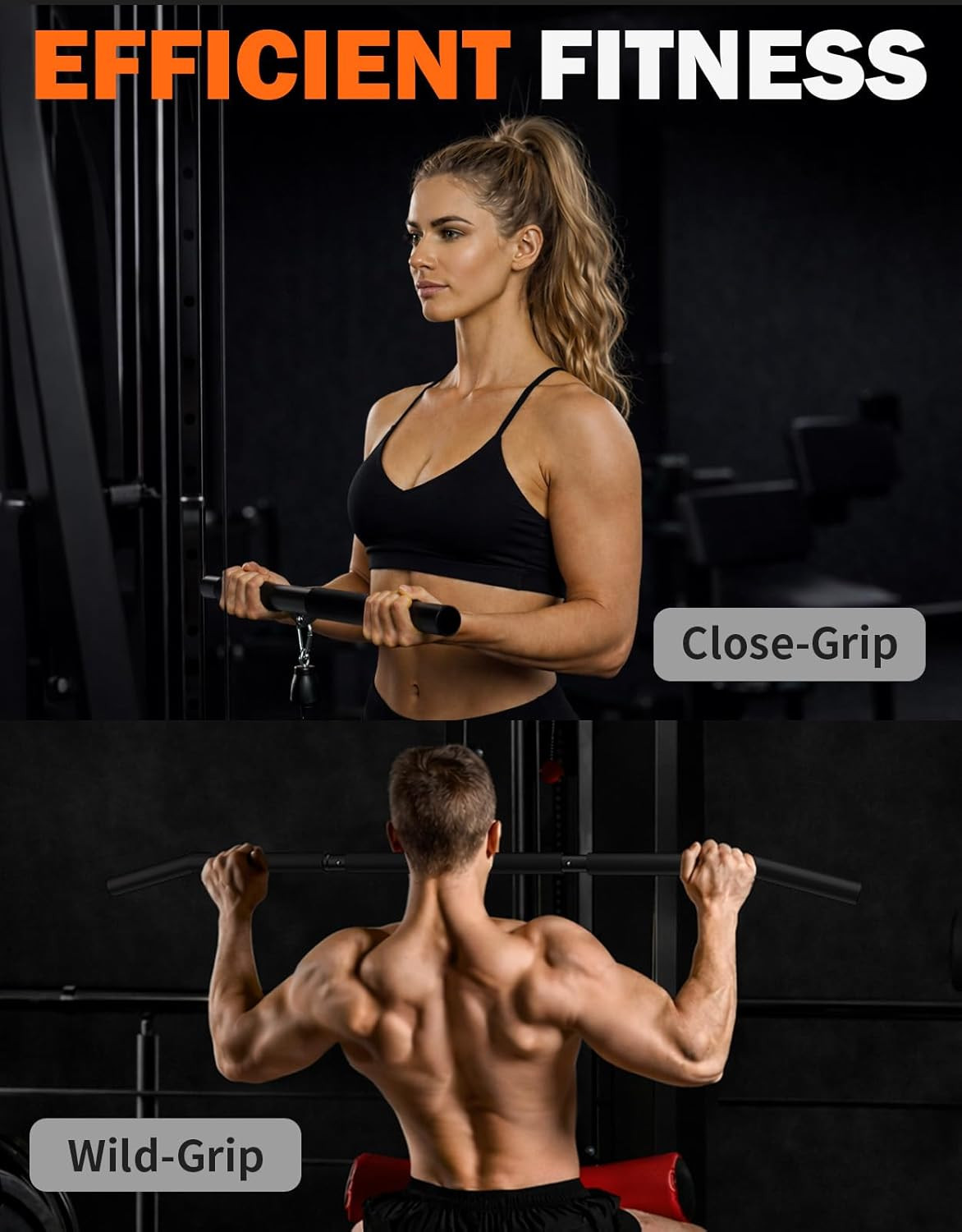 40'' LAT Pulldown Bar Attachment for Pulley Cable Machine, Full-Length Non-Slip
