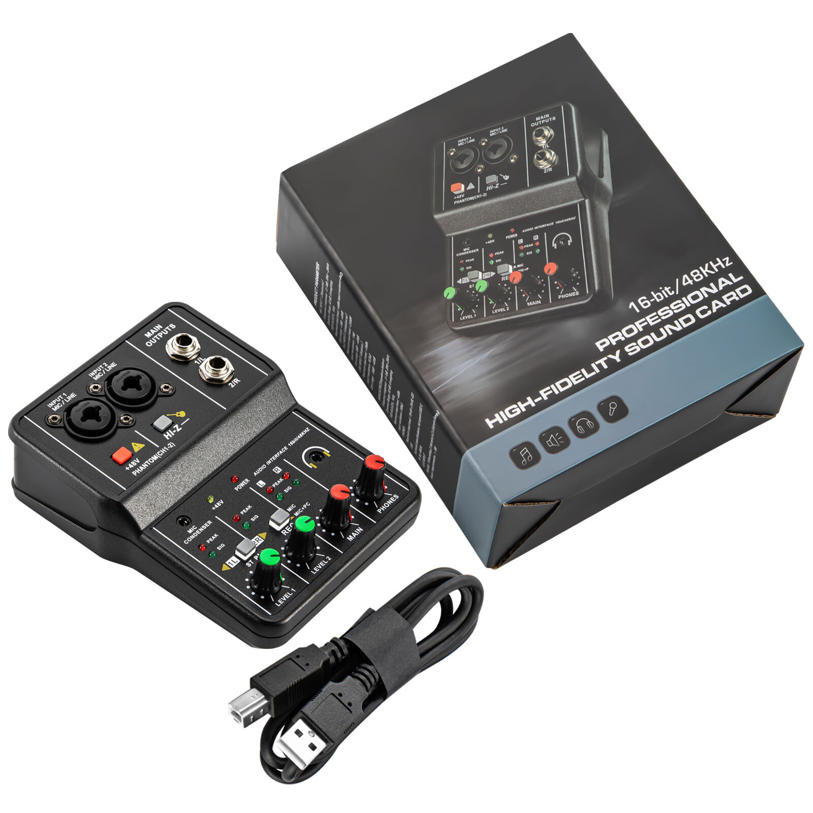 2 Channel Mixing Console Live Studio Audio DJ Mixer Sound Board USB Interface