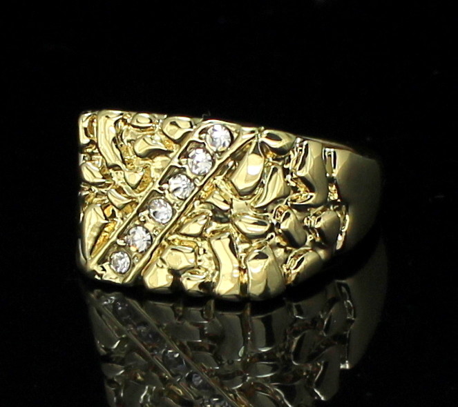 Iced Nugget CZ Pinky Ring 14k Gold Plated Size 5-13 Hip Hop Fashion Jewelry