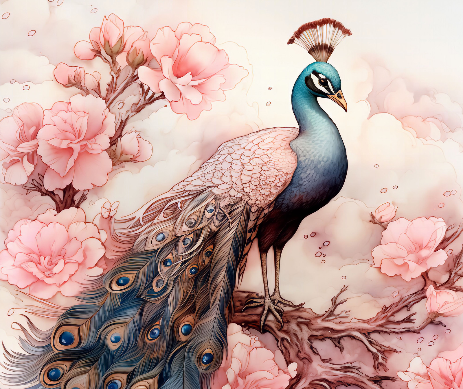 PINK FLORAL PEACOCK COMPUTER MOUSE PAD  9 x 7