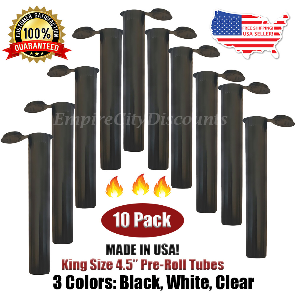 10-Pack Plastic Tubes XL King Size Pre Roll Cigarette Containers MADE IN USA
