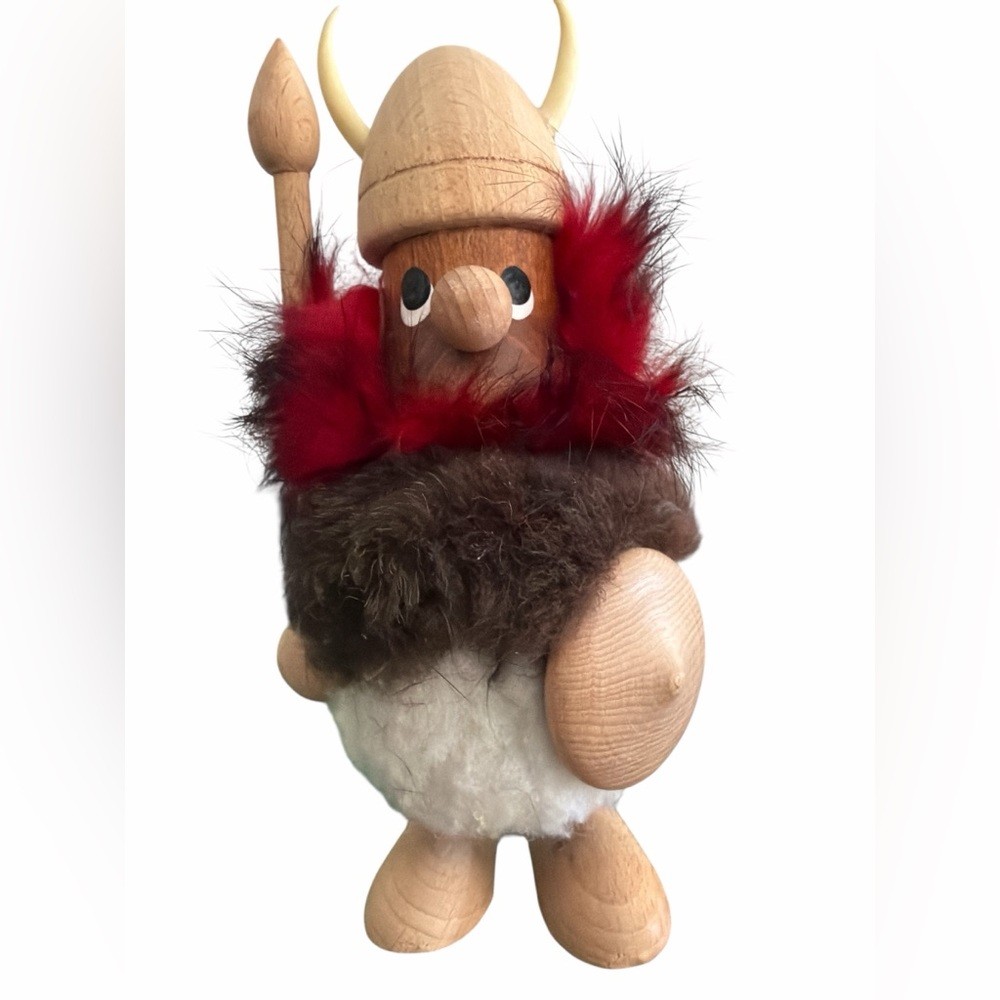 Hans Bolling Viking Danish Modern Teak Wood Figure Shield Spear Fur