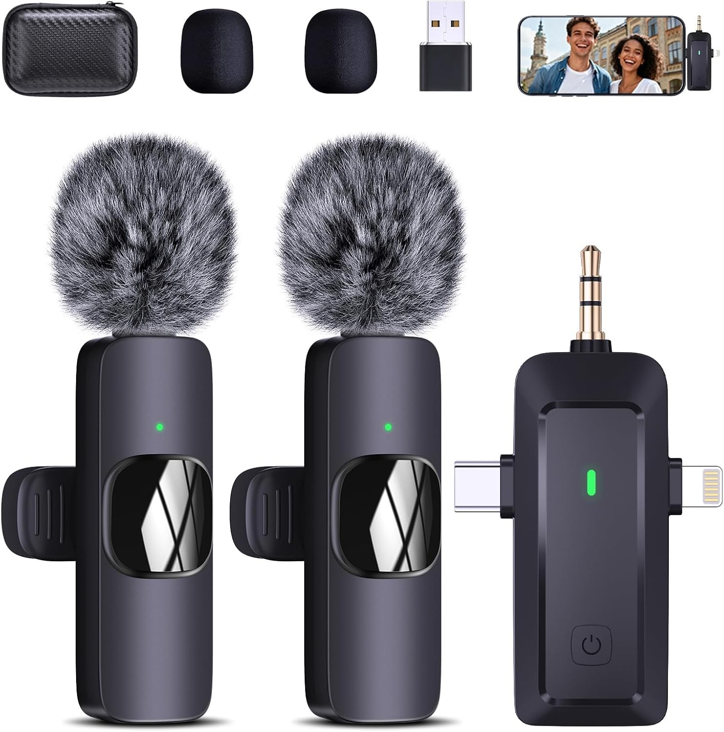 QINOJA Wireless Lavalier Microphone for iPhone/Android Black