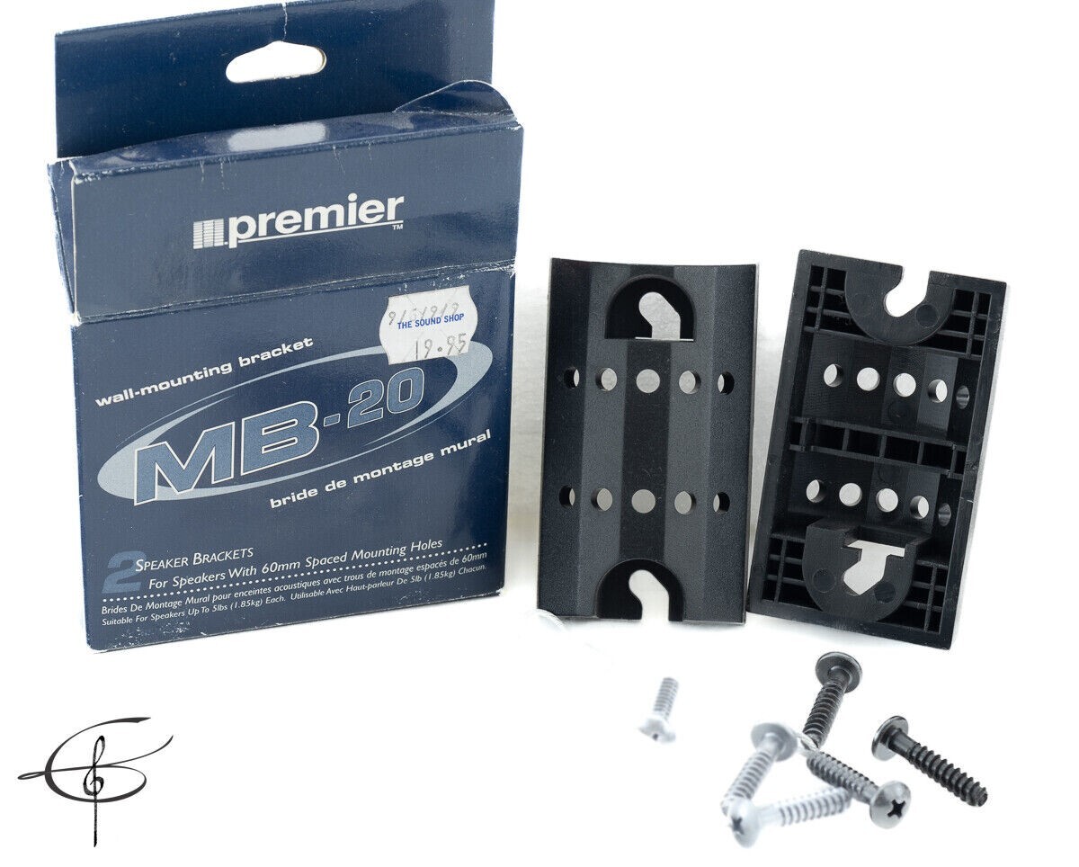 Premier MB-20 Speaker Wall Mounting Bracket Pair Black 5 lbs *New*