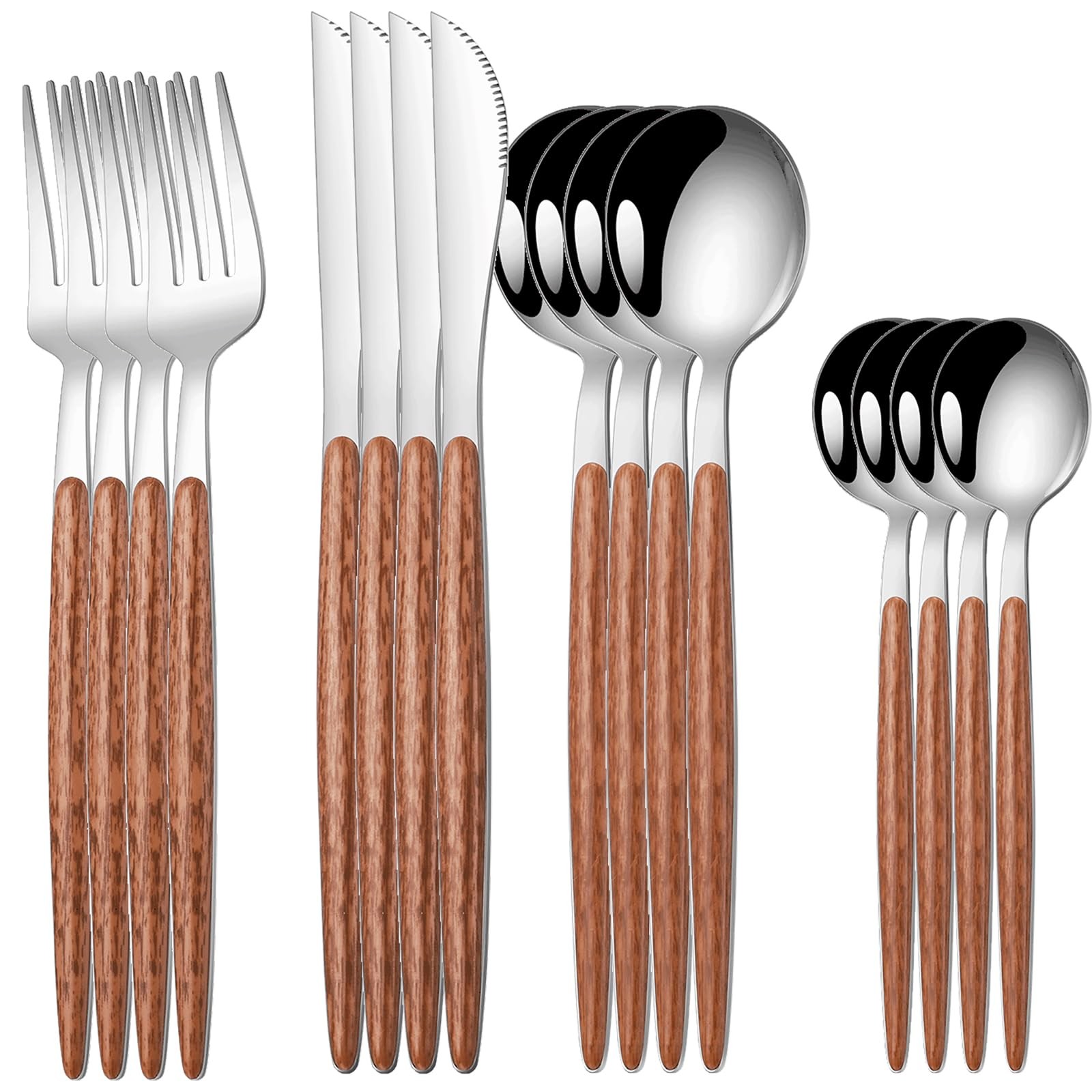 PEIRONG 16 PCS Silverware Set for 4,Stainless Steel Flatware Cutlery Eating U...