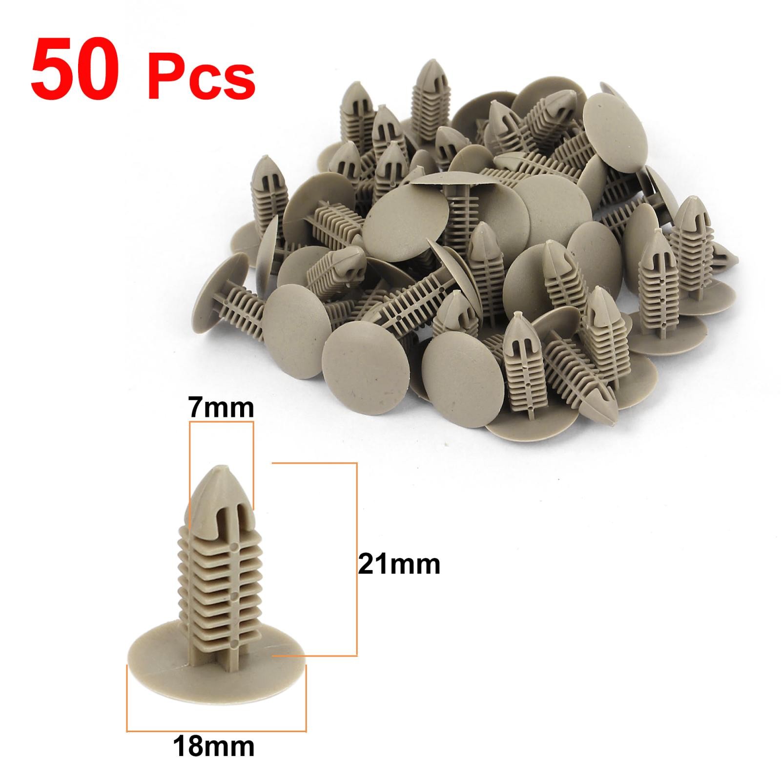 50 Pcs Beige Plastic Rivet Trim Fastener  Clips 7mm x 18mm x 21mm