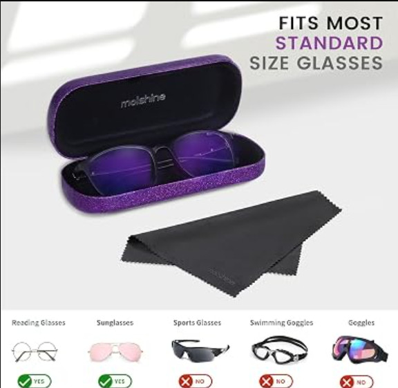 molshine Bling Hard Shell Glasses Case,Portable Sparkling Medium, Purple