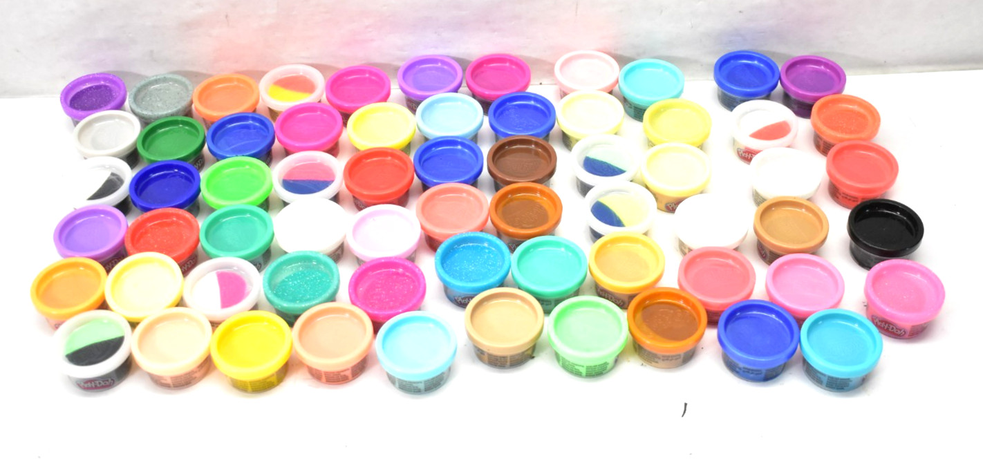 Lot of 65 Play Doh Bulk 1 oz Modeling Compound Cans Assorted Glitter/Plain/Dual