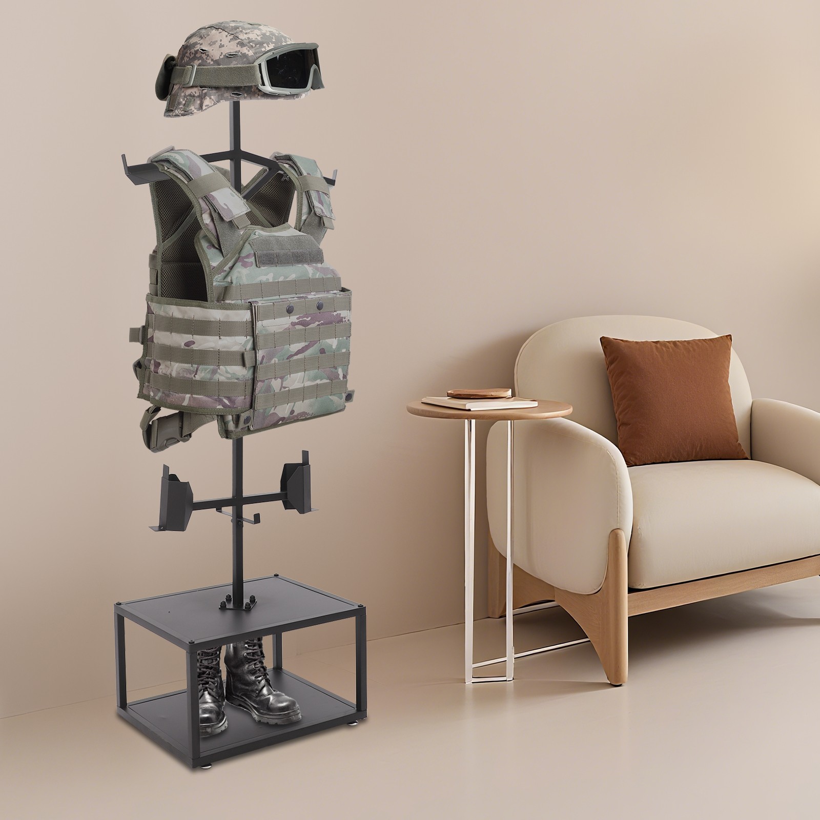 Tactical Gear Stand Helmet Vest Belt Display Rack, Heavy Duty Steel Vest Hanger