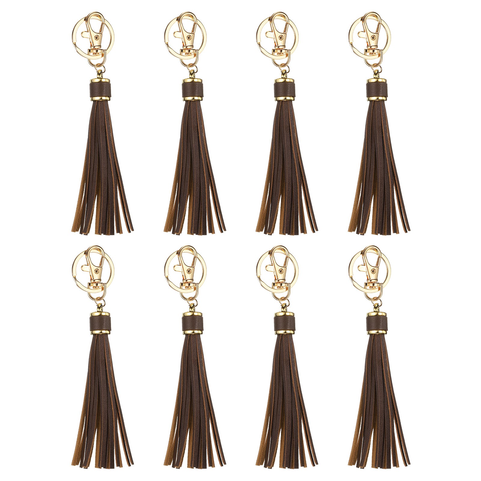 8pcs PU Leather Tassels, 6" Keychain Tassel with Key Rings(Black Coffee )