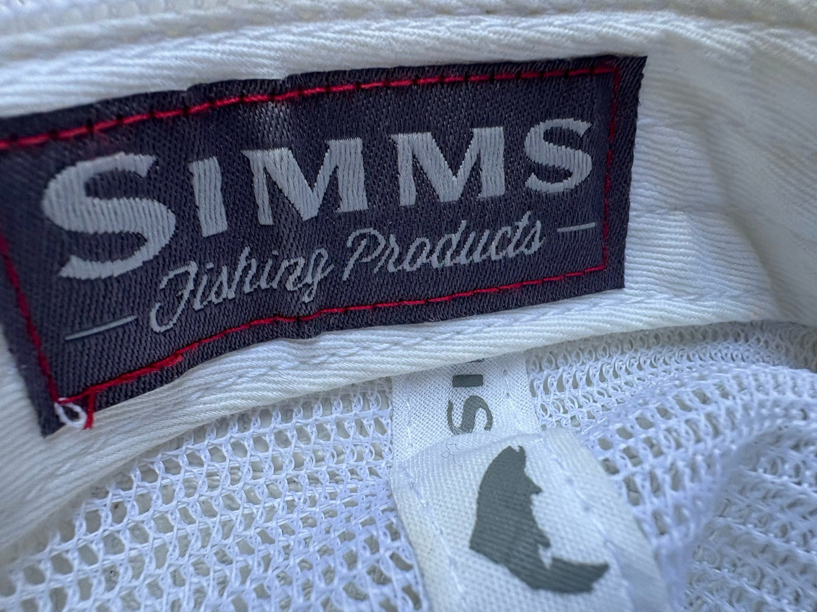 SIMMS Fishing Cap Hat SnapBack Working Waders Khaki Cotton White Nylon Mesh FLAW