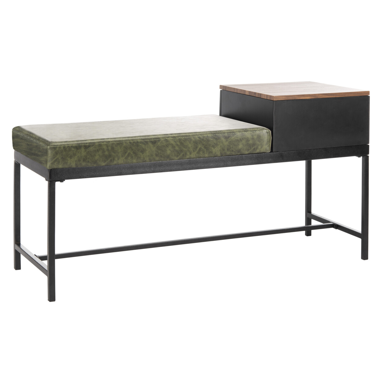 SAFAVIEH Maruka Bench With Storage | Grey Wash / Dark Green |