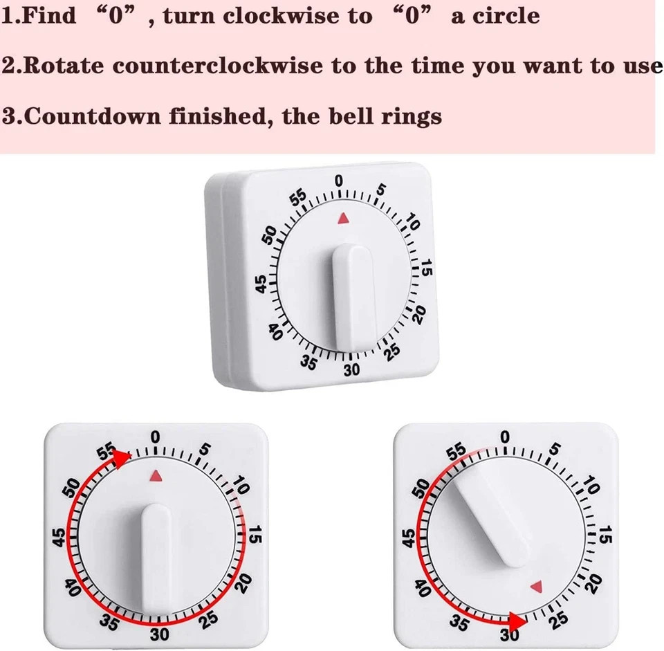 1 Pack 60 Minute Mechanical Kitchen Timer Loud Ring Wind Up Cooking Alarm