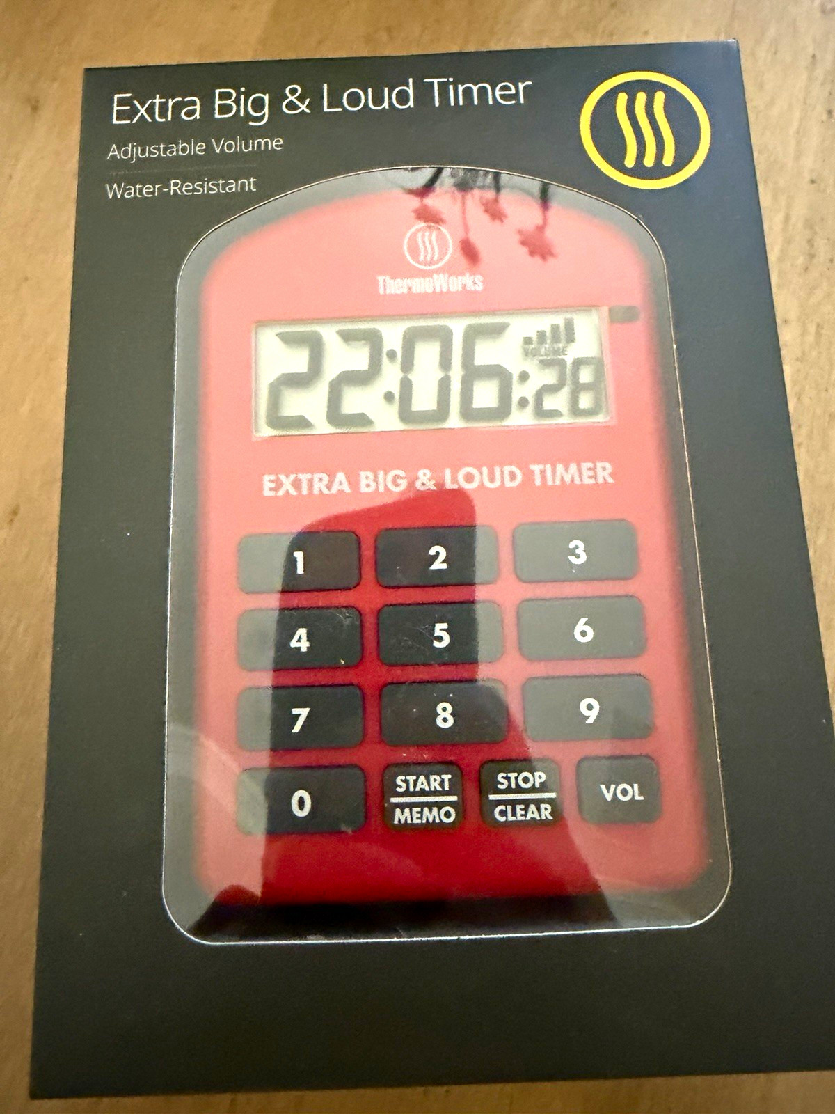 ThermoWorks Extra Big & Loud Digital Timer Large Display Adjustable Volume Red