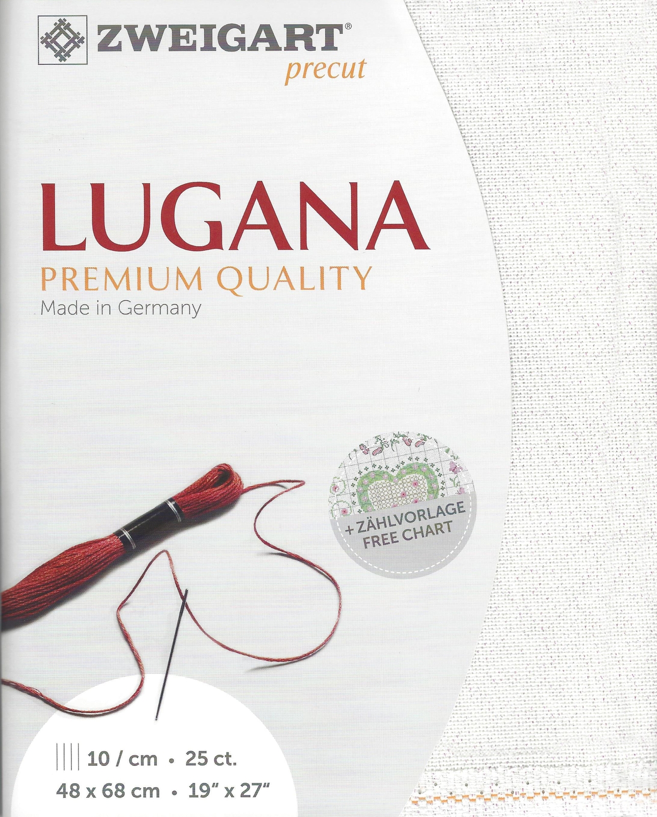 Zweigart Precut Lugana 25 count White with pearl lurex 3835/11