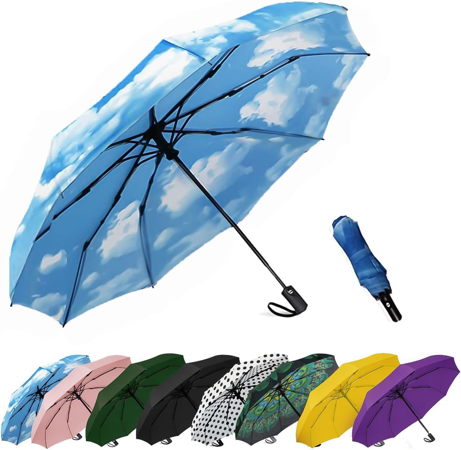 SIEPASA Windproof Travel Compact Umbrella-Automatic Umbrellas for Sky