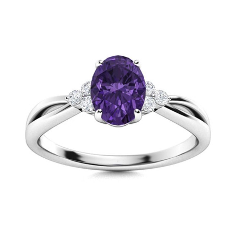 Natural Amethyst Solitaire with Accents Sister Ring Jewelry Sterling Silver