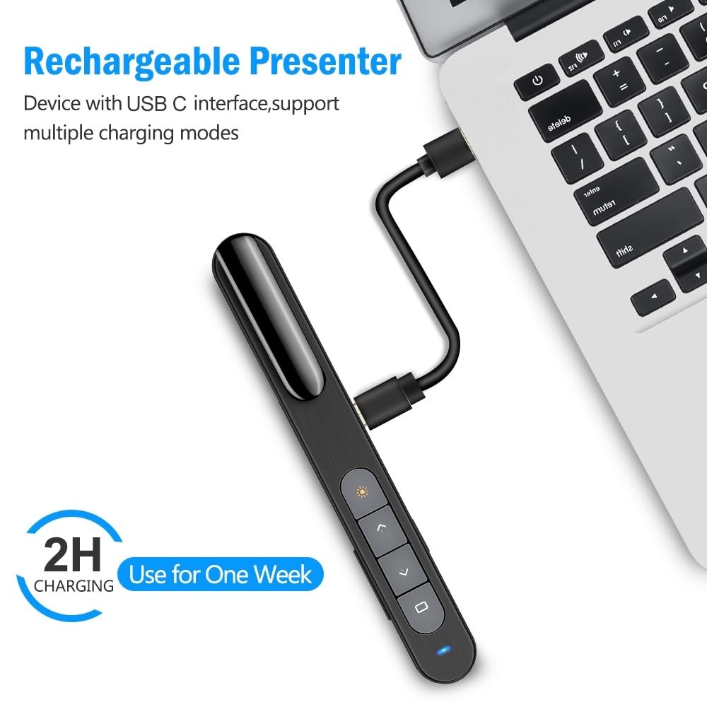 USB C Rechargeable Presentation Remote with Red Light,Wireless Preseter PPT S...