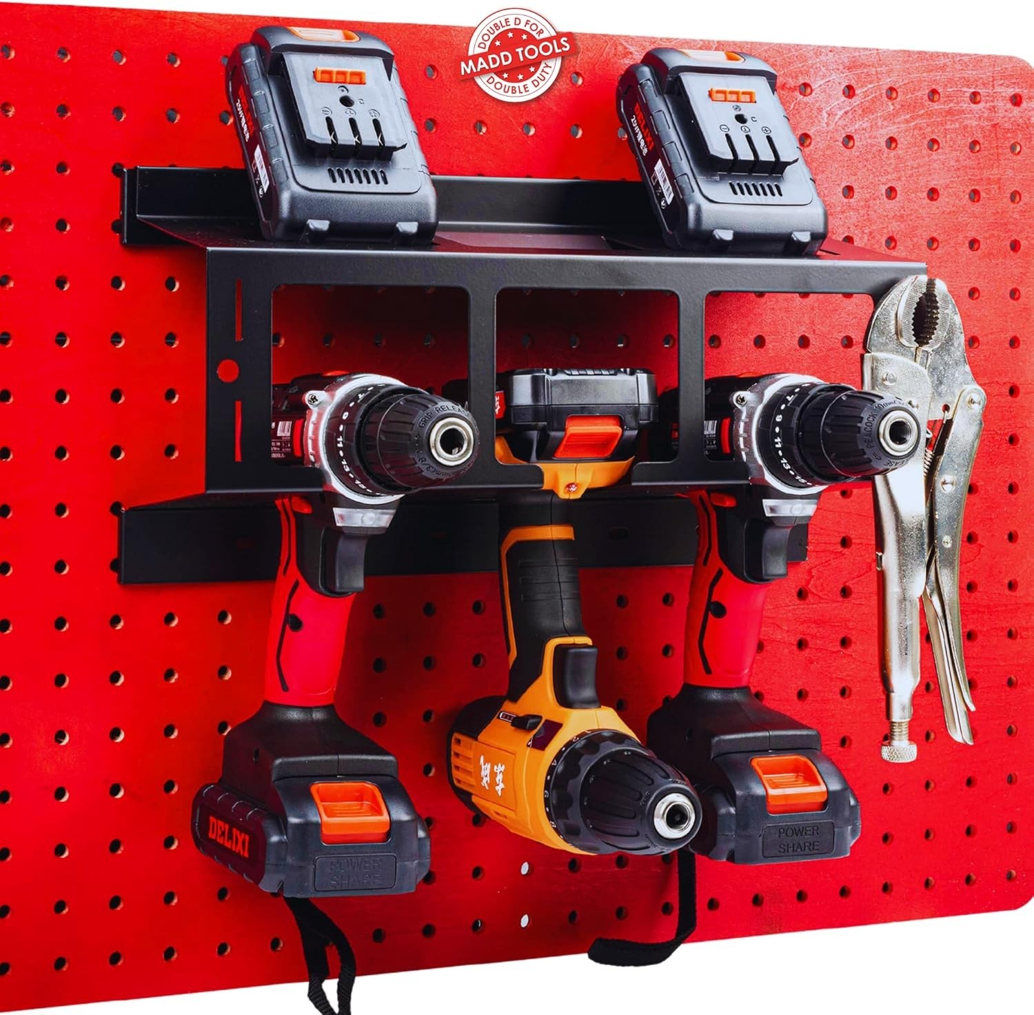 Heavy Duty Drill Holder Pegboard Storage 3 Drill Capacity Hooks Set