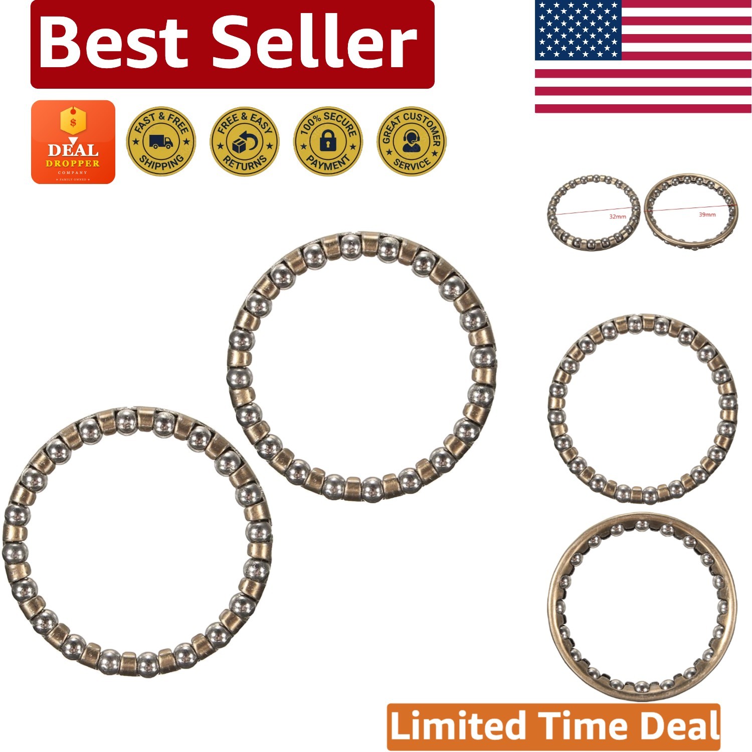Caged Ball Bearings for 1 1/8" Bike Headsets - 2 Units Included