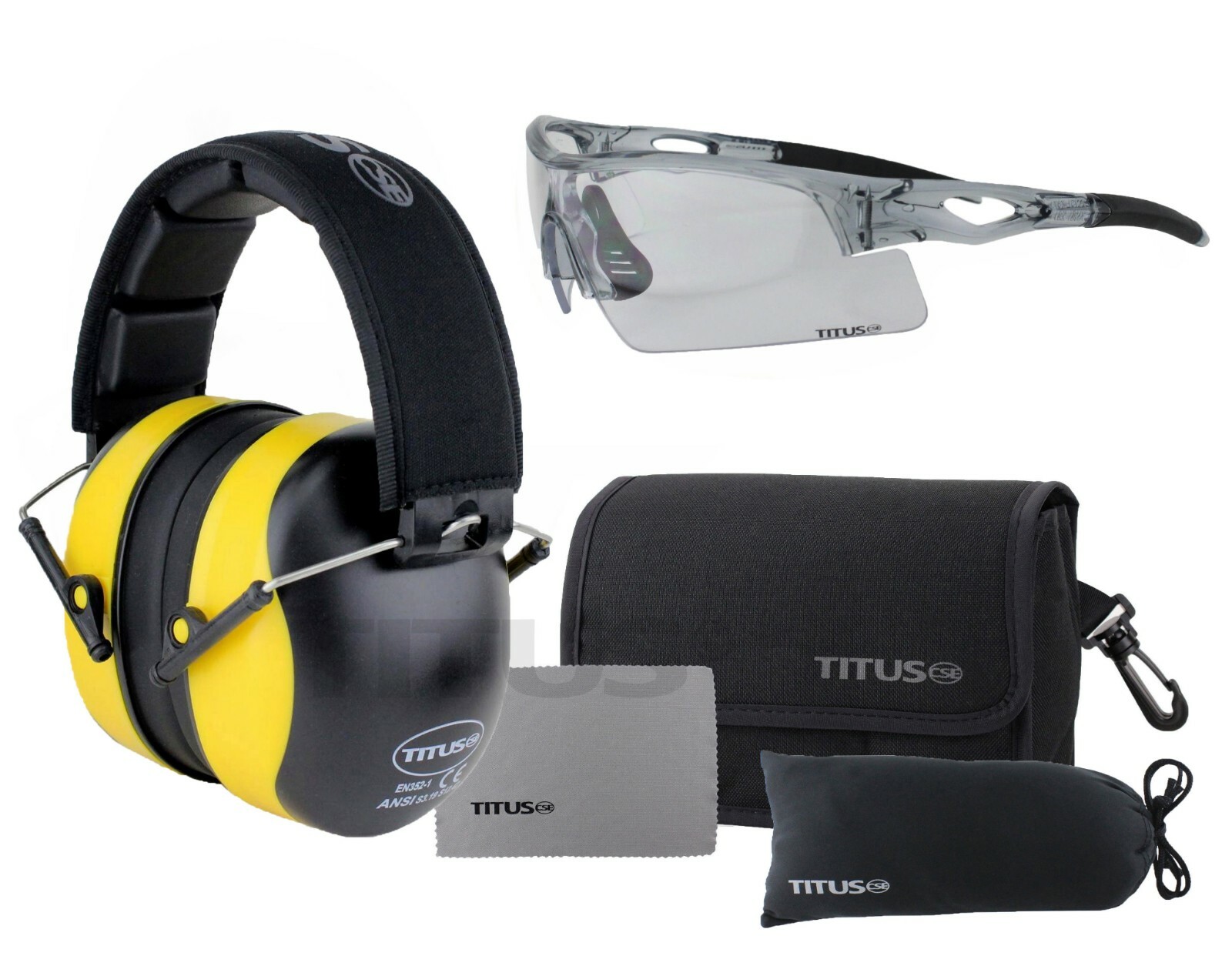TITUS Safety Glasses & Earmuffs Highest 37 NRR ANSI Z87+ Rated Noise Reduction