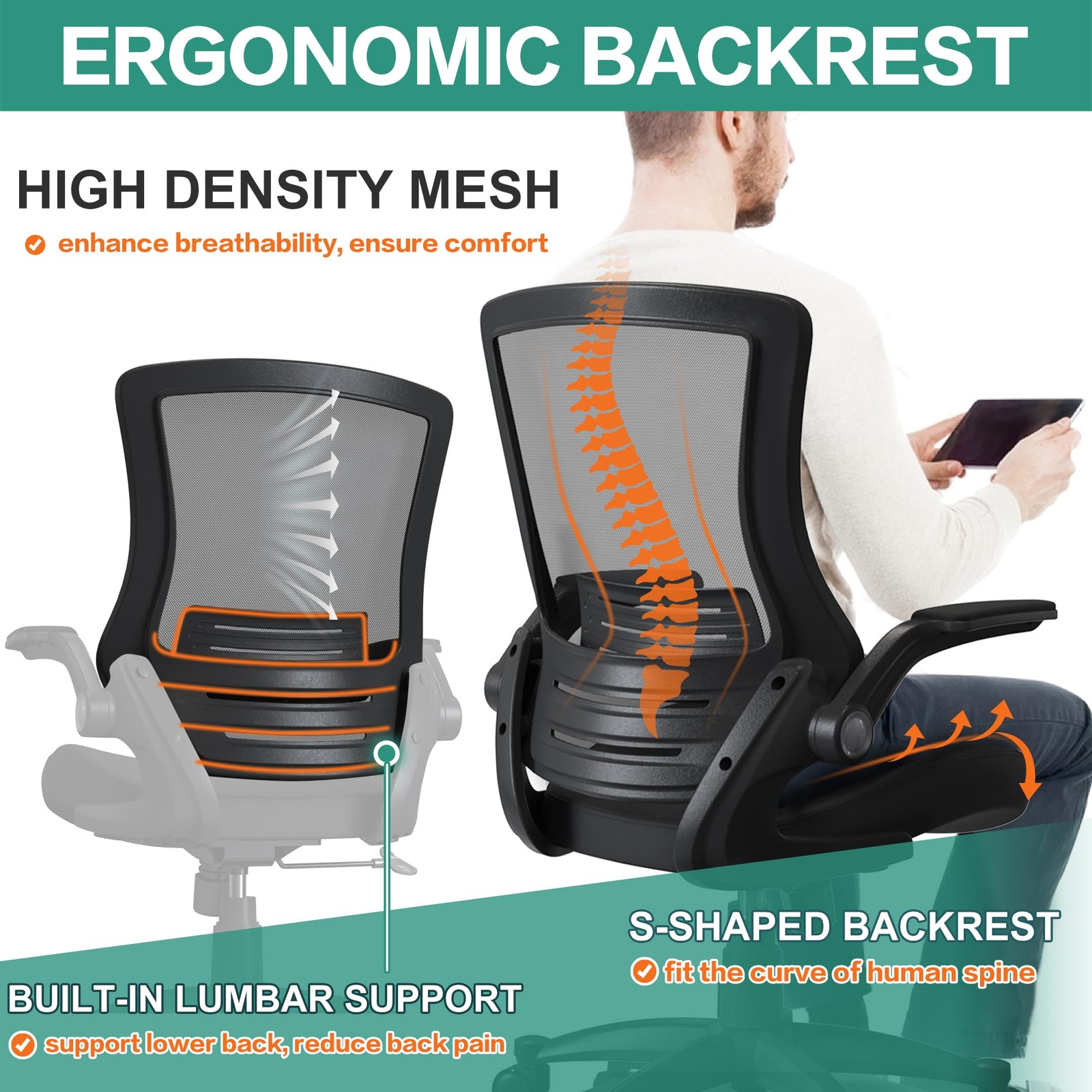 Modern Ergonomic Home Office Desk Task Computer Study Chair Height Adjustable