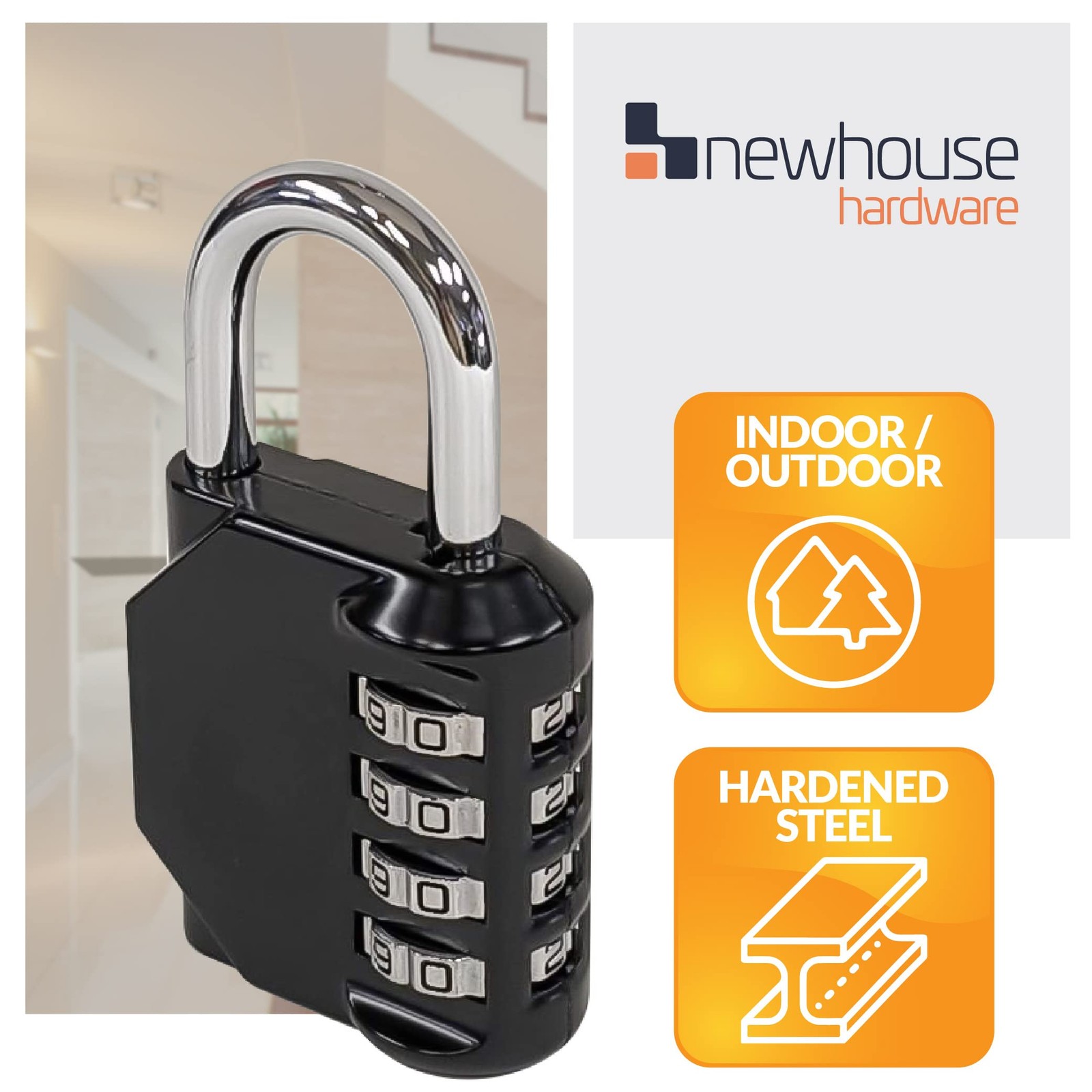 Newhouse Hardware Improved 4-Digit Combination Lock, Black
