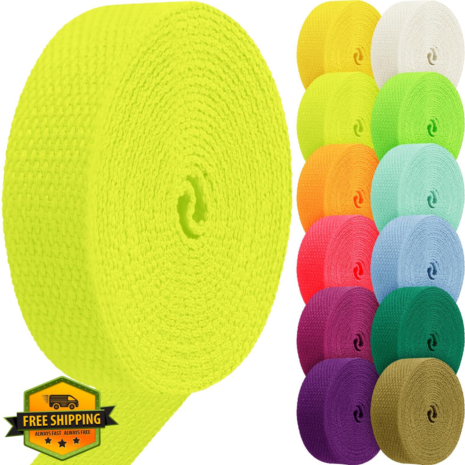 YOGHAVRS Cotton Webbing 1in 3.3 Yards Lemon Yellow
