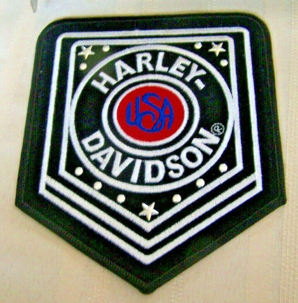 Harley Davidson Fat Boy Studded Stars Blue Silver Back Vest Patch 6 x 5