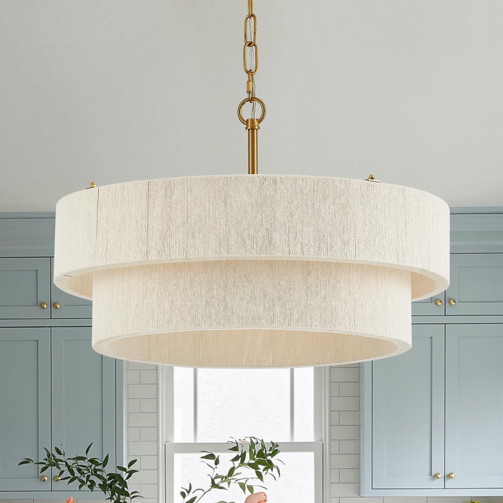 Coastal Pendant Light Adjustable Rattan Chandelier A White ELYCCUPA Woven Boho