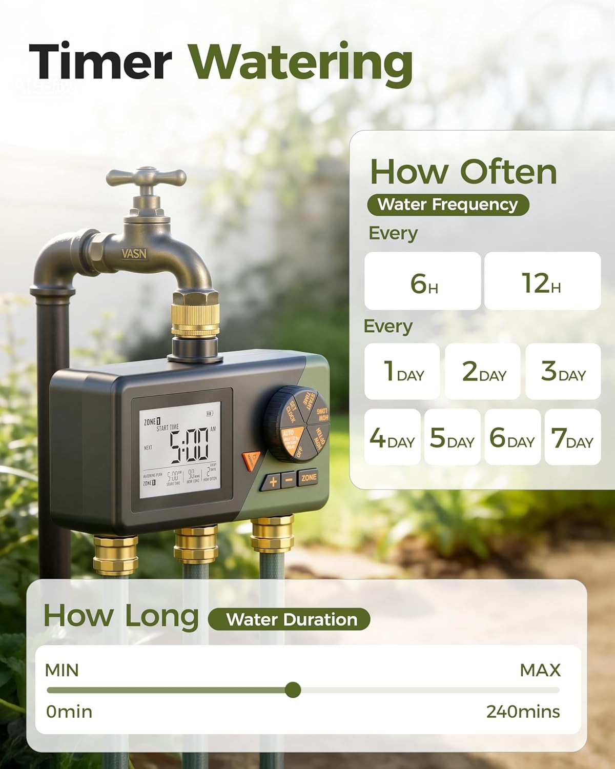 Sprinkler Timer 3 Zone Water Hose Timer for Garden Rain Delay Manual / Auto Mode