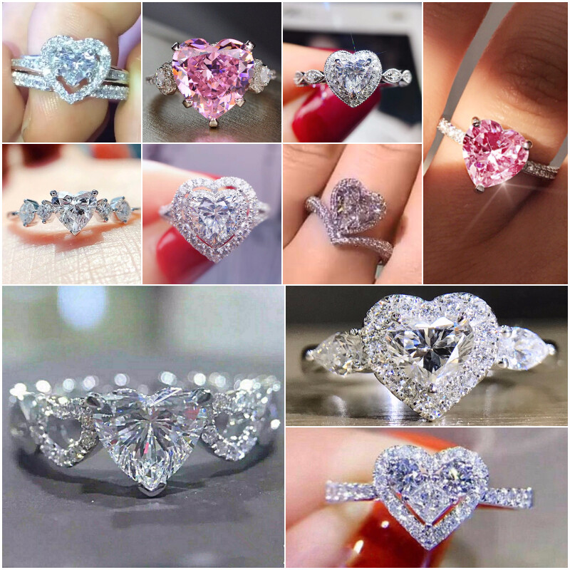 Women Heart Fashion 925 Silver Filled Ring Cubic Zircon Wedding Jewelry Sz 6-10