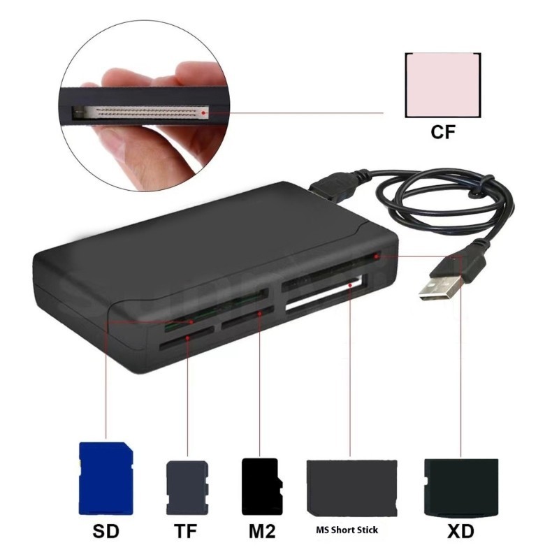 USB 2.0 Multi Memory Card Reader Adapter High Speed for SD MicroSD CF xD MS PC