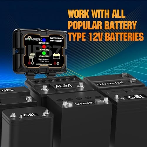 MPPT Solar Charge Controller 10A 12V, Waterproof Intelligent Portable