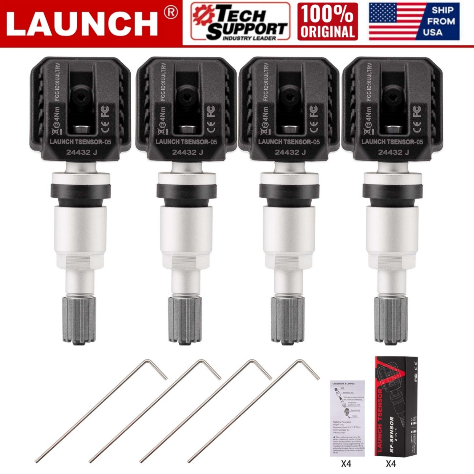4Pcs LAUNCH LTR-05 RF Metal TPMS Tire Pressure Monitoring Sensor 315/433MHz