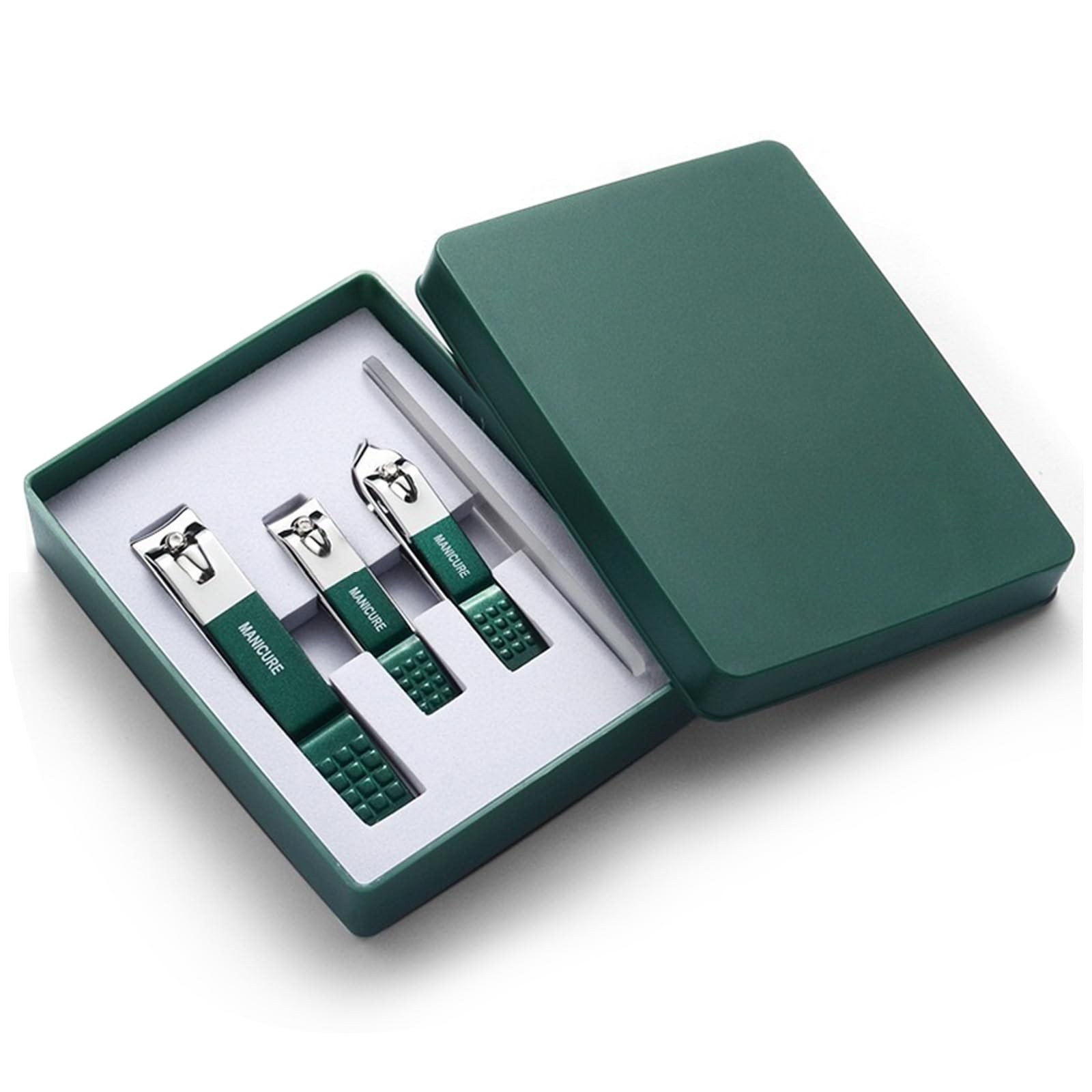 Nail Clipper Set, Large & Small Square Cut Clippers and Beveled Green