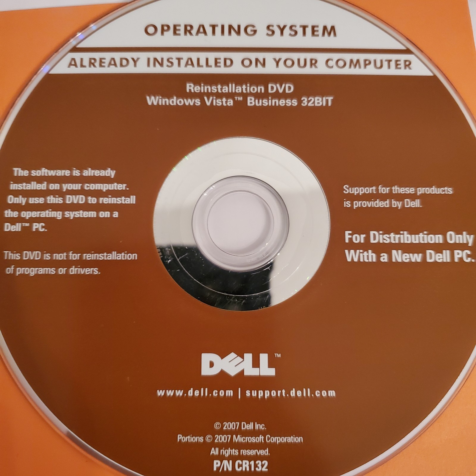 Dell Reinstallation DVD Windows Vista Premium 32 Bit & CD Key Read Description
