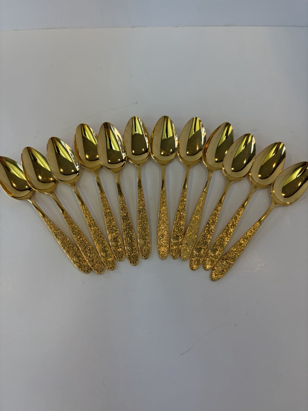 Unbranded Gold Electroplated 12 Teaspoons See Pictures For Wear.