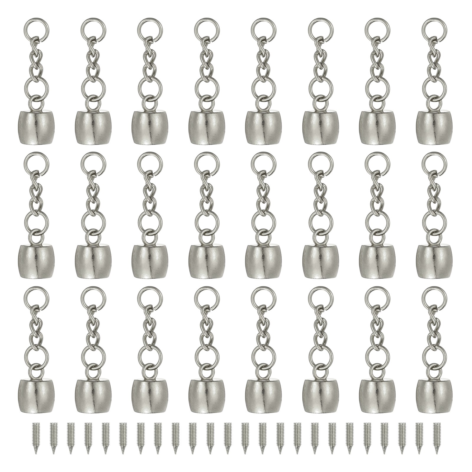 24Pcs Tassel Cord End Cap with Screw and Chain Round Style Silver Tone