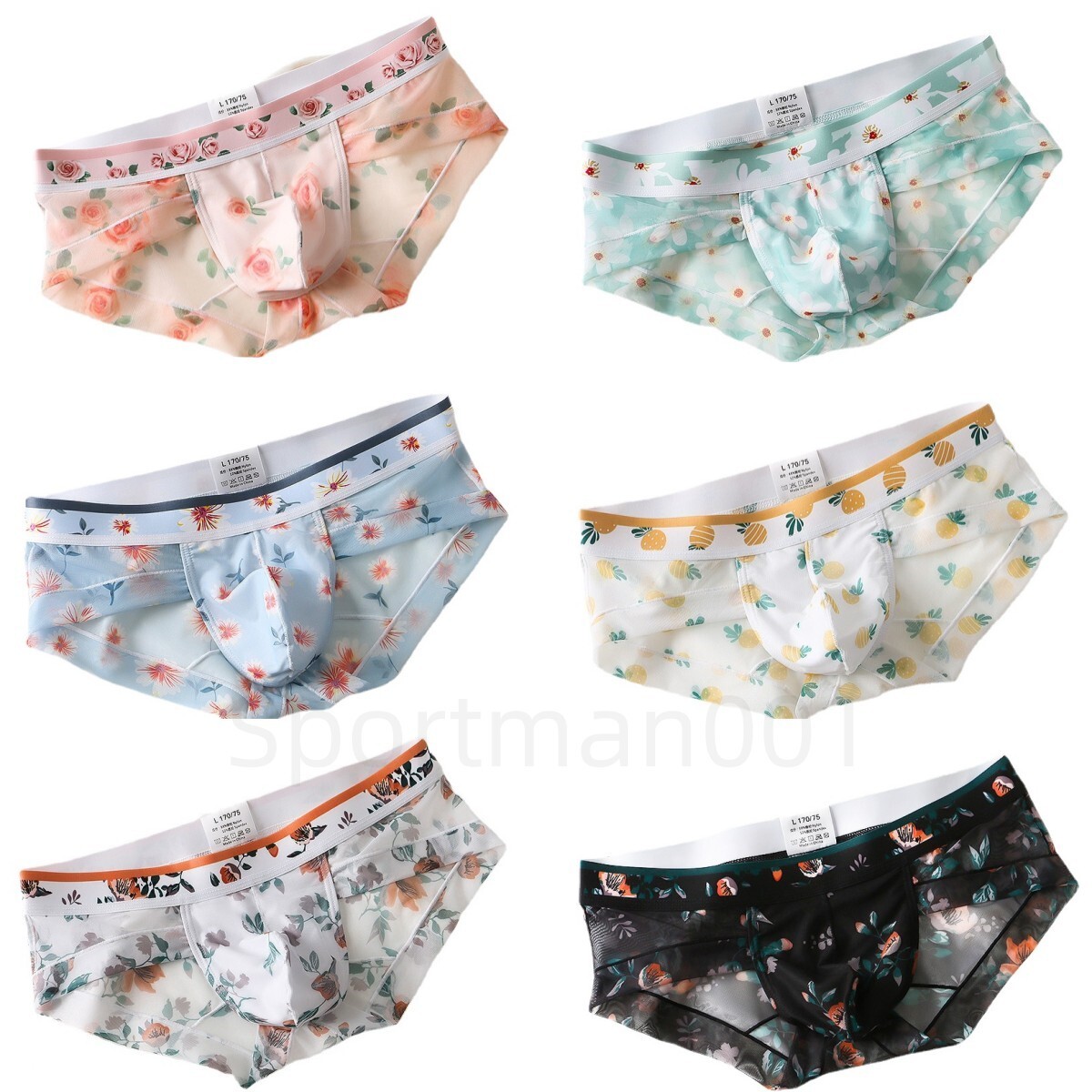 Men's Briefs Floral Printed U Convex Pouch Mesh Breathable Sexy Underwear Trendy